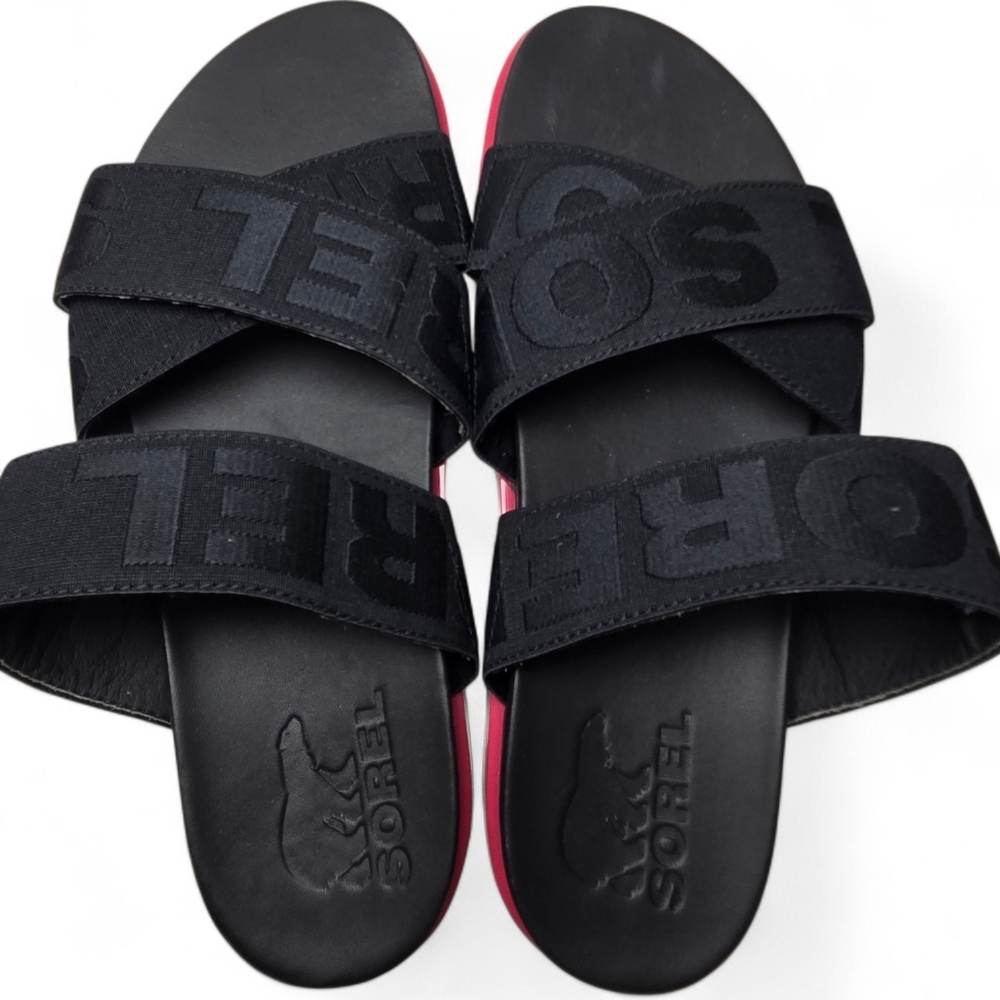 Sorel Roaming Sport Two Strap Slide Sandals Black and Punch Pink Size 9.5